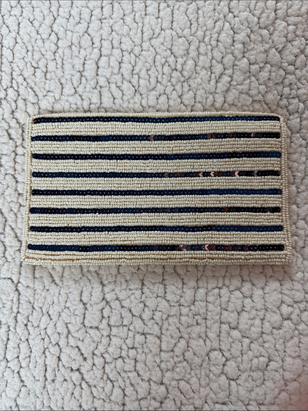 Nautical Sequin and Beaded Envelope Clutch Navy and White